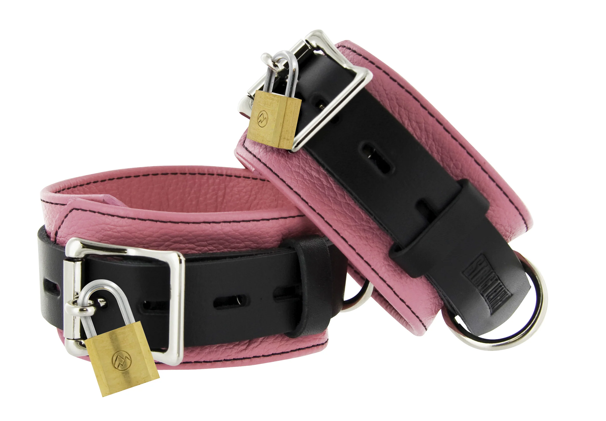 Strict Leather Deluxe Black and Pink Locking Cuffs - Image 2