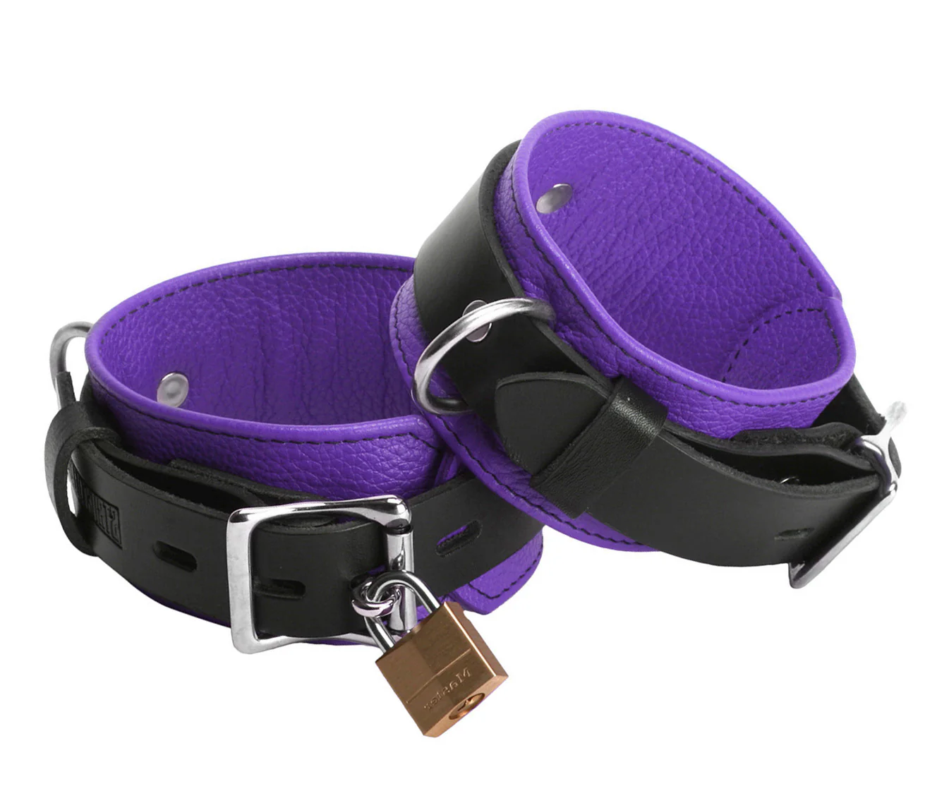 Strict Leather Deluxe Locking Black/Purple Cuffs - Image 2
