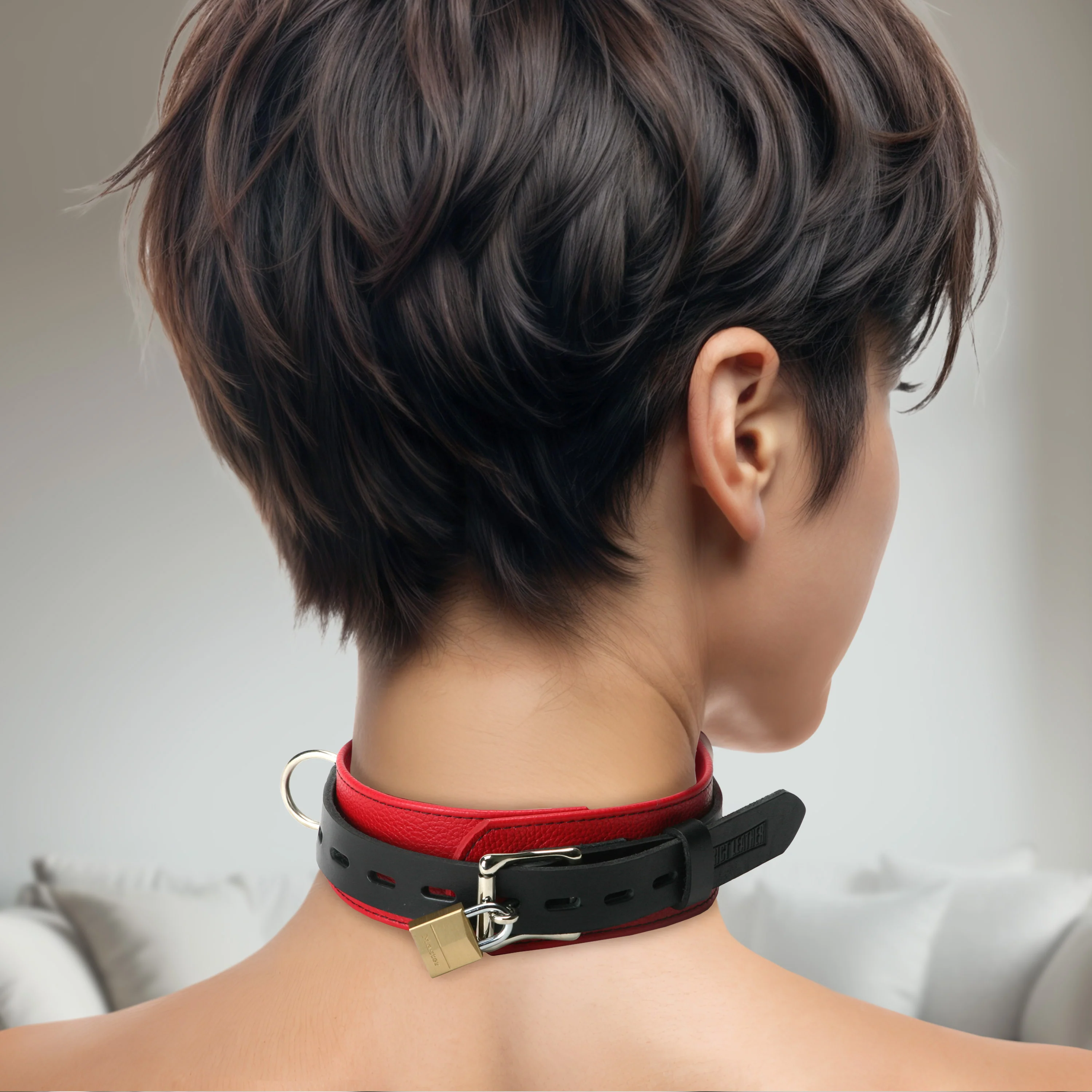 Strict Leather Red and Black Locking Collar - Image 3