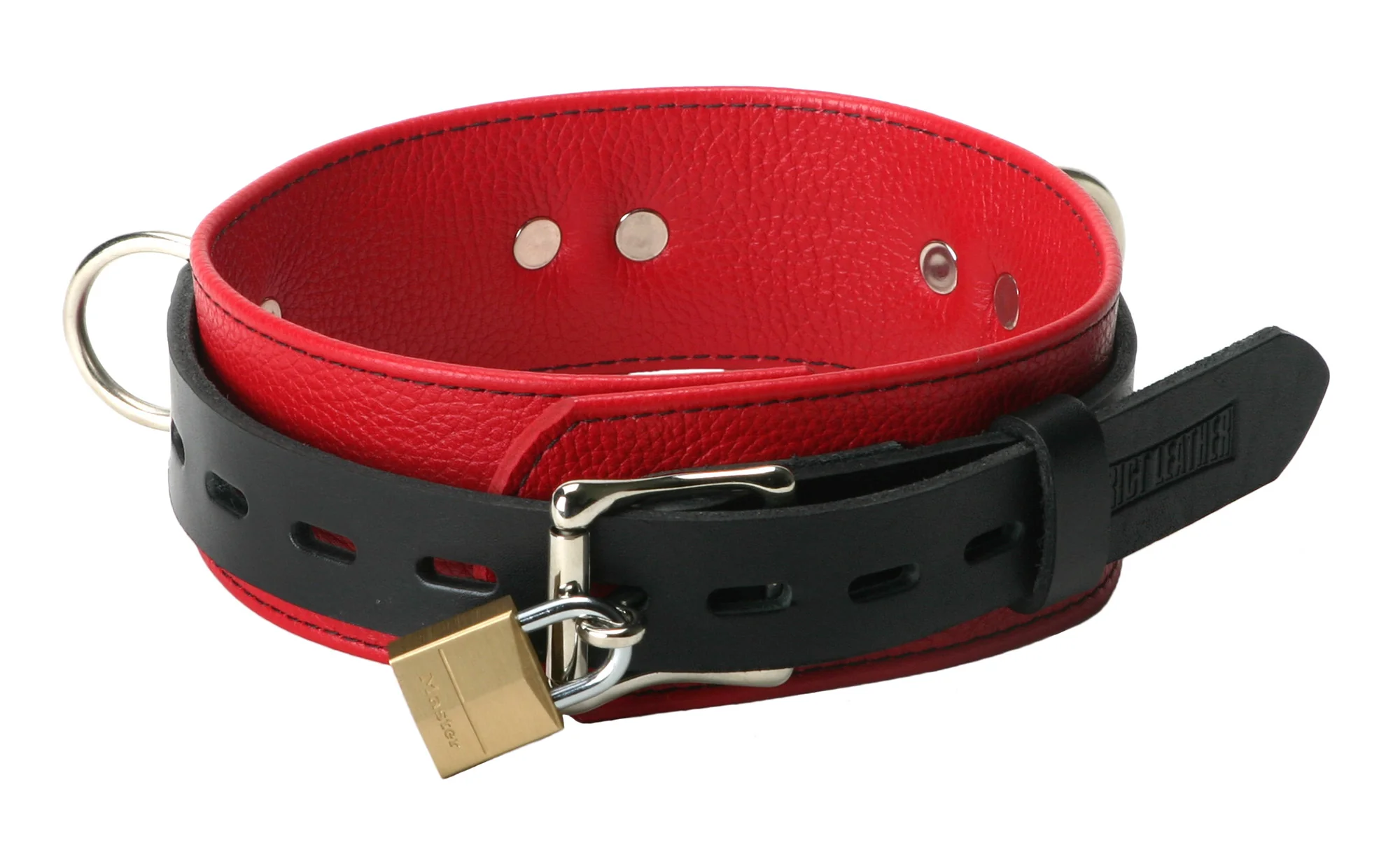 Strict Leather Red and Black Locking Collar - Image 4