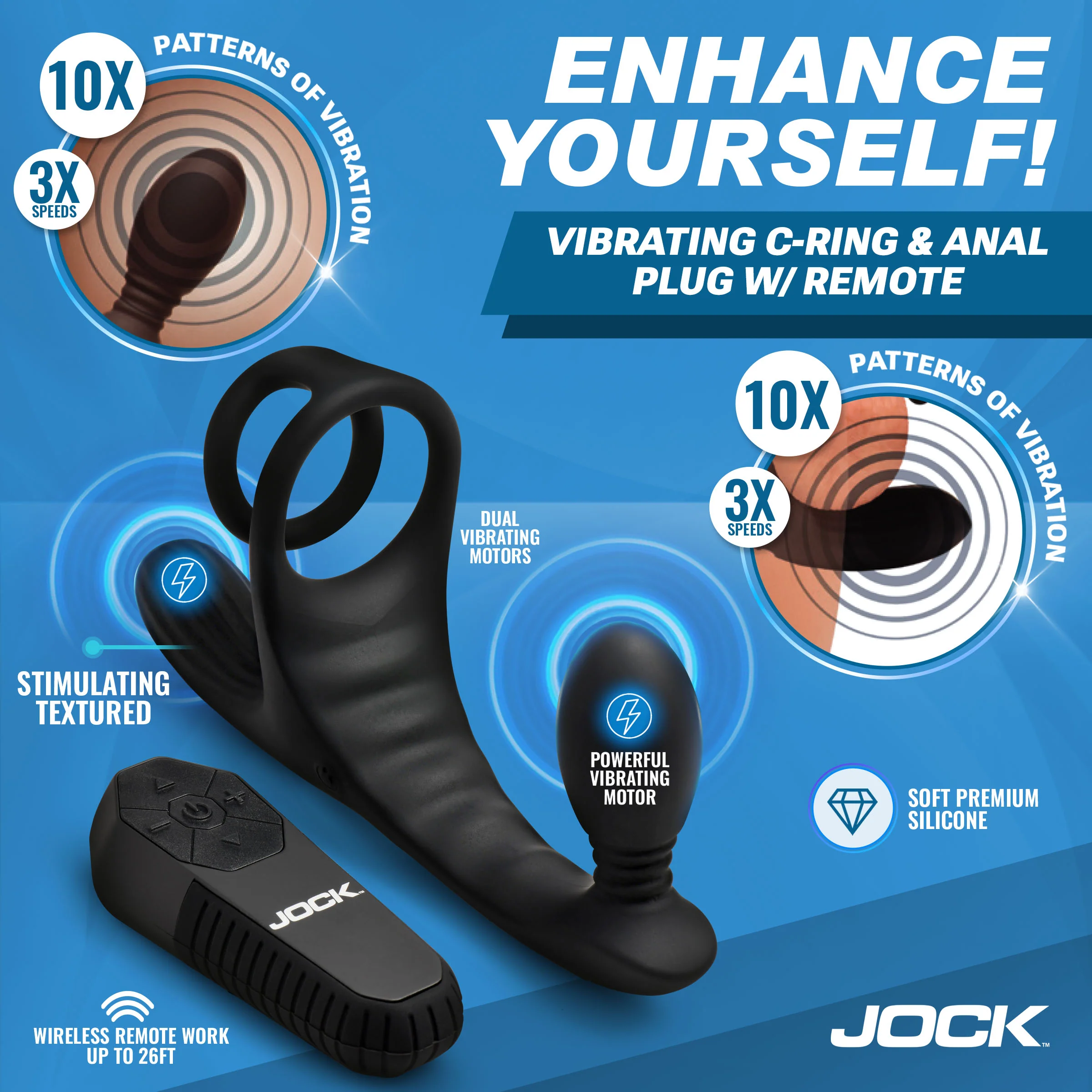 Triple Rush Vibrating C-Ring & Anal Plug w/ Remote - Image 2