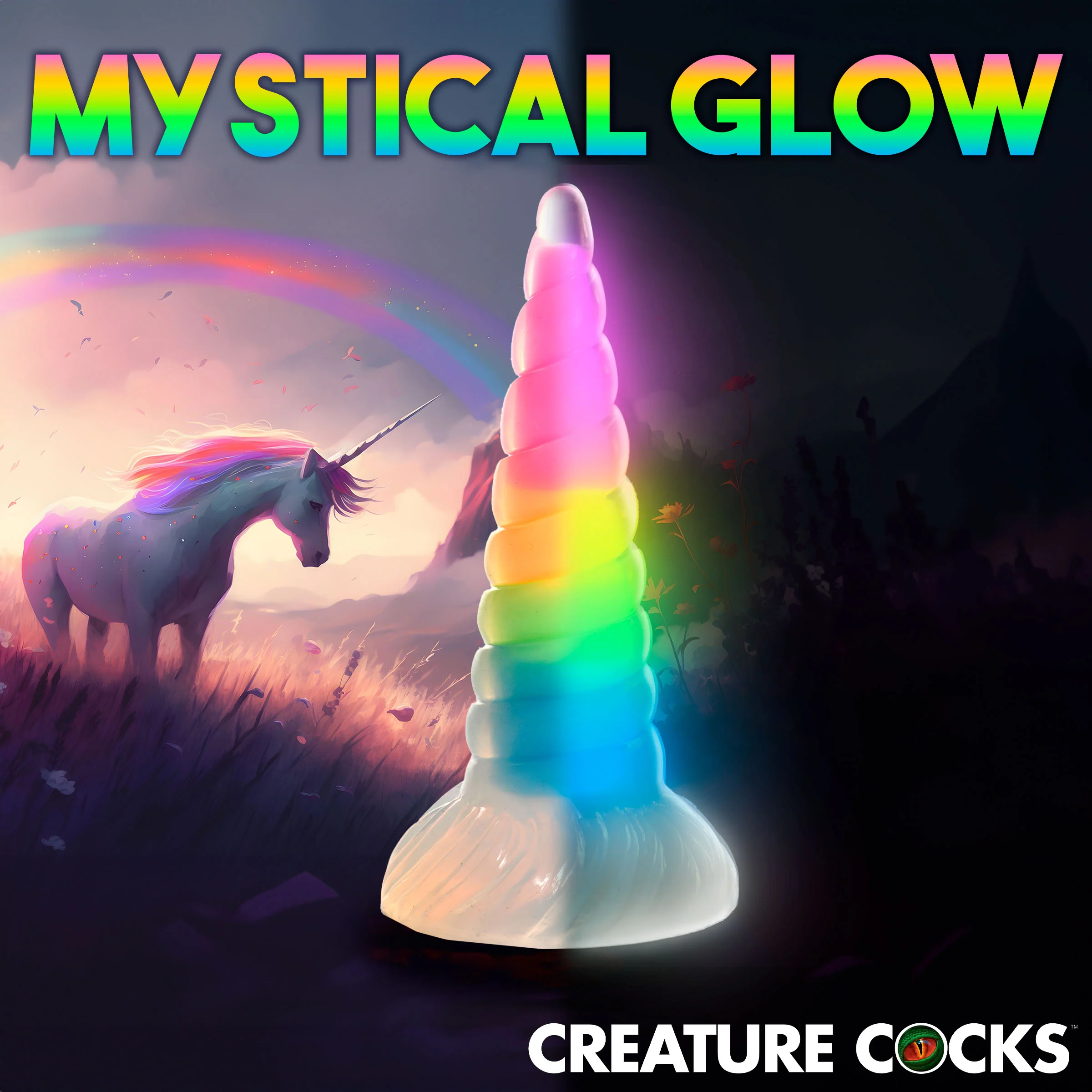 Uni-Glow Glow-In-The-Dark Rainbow Silicone Dildo - Image 5