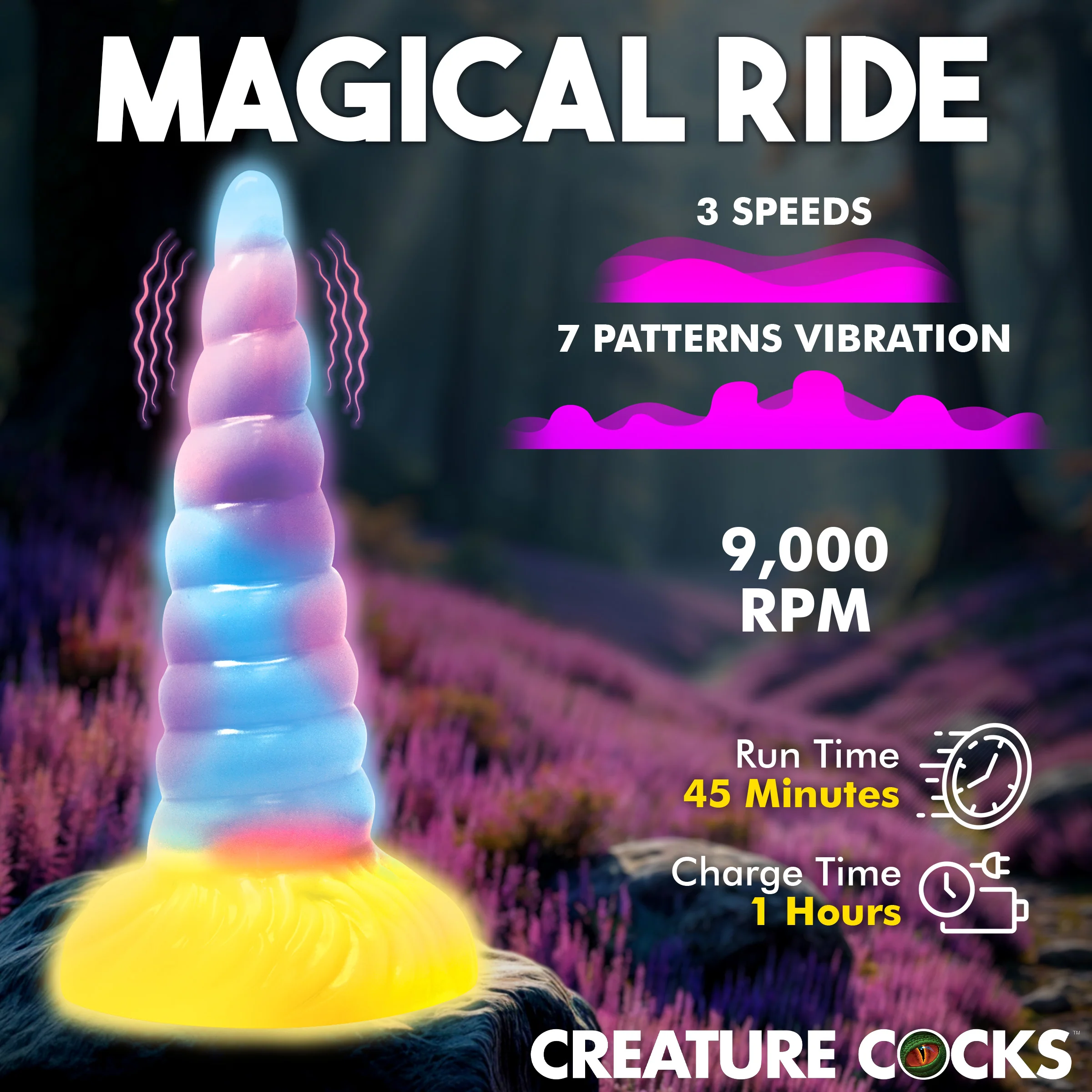 Unicorn Glow-in-the-Dark Vibrating Silicone Dildo - Image 3