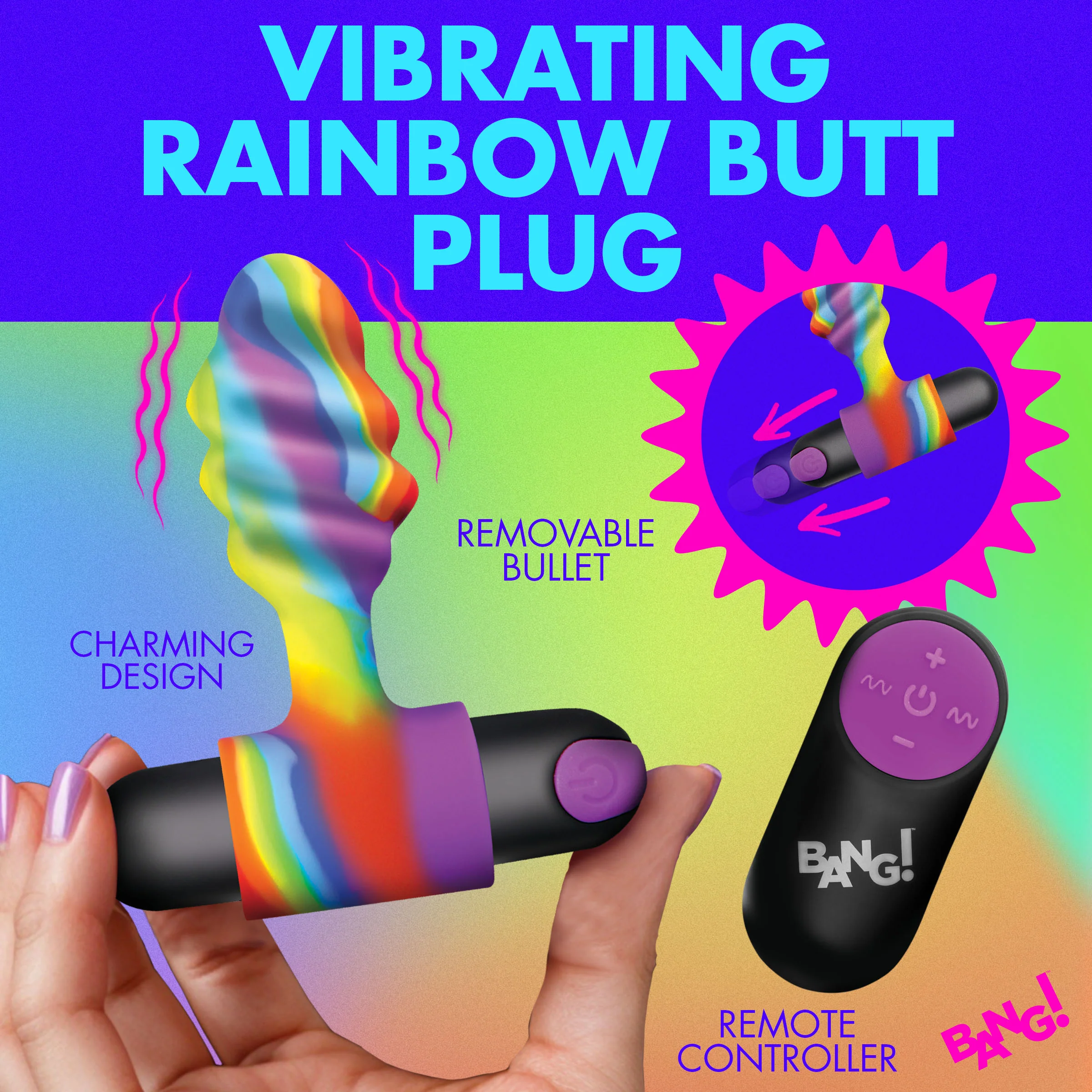 Vibrating Rainbow Butt Plug - Image 3