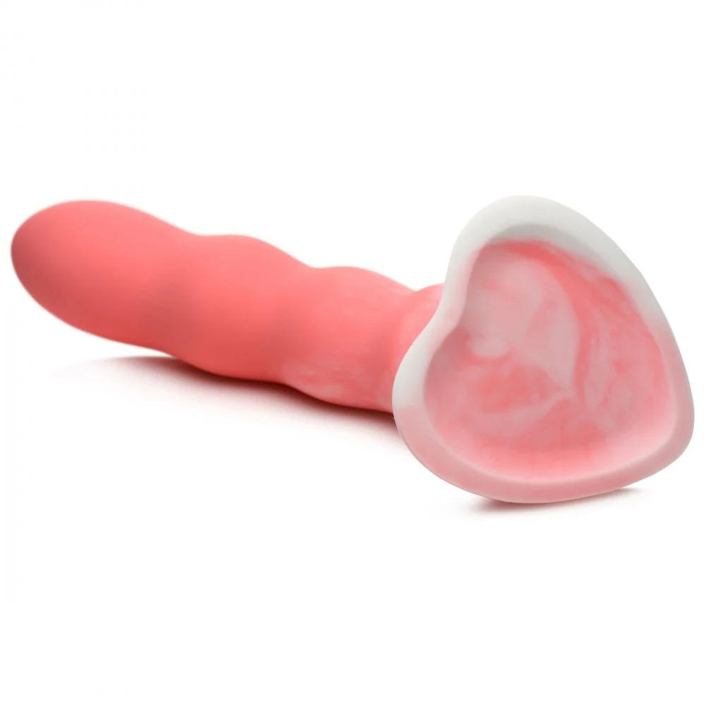 Wavy Silicone Pink and White Dildo - Image 4