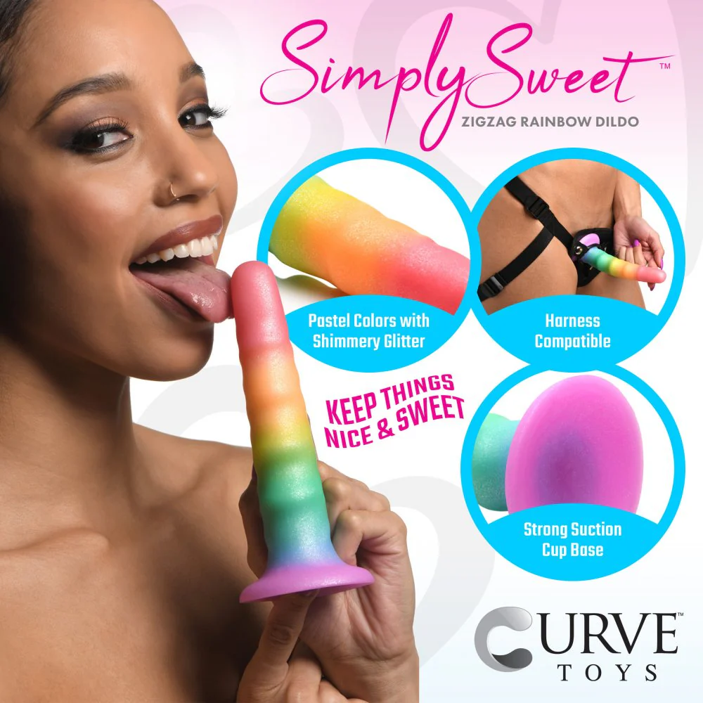 Zigzag Rainbow Silicone Dildo - Image 4